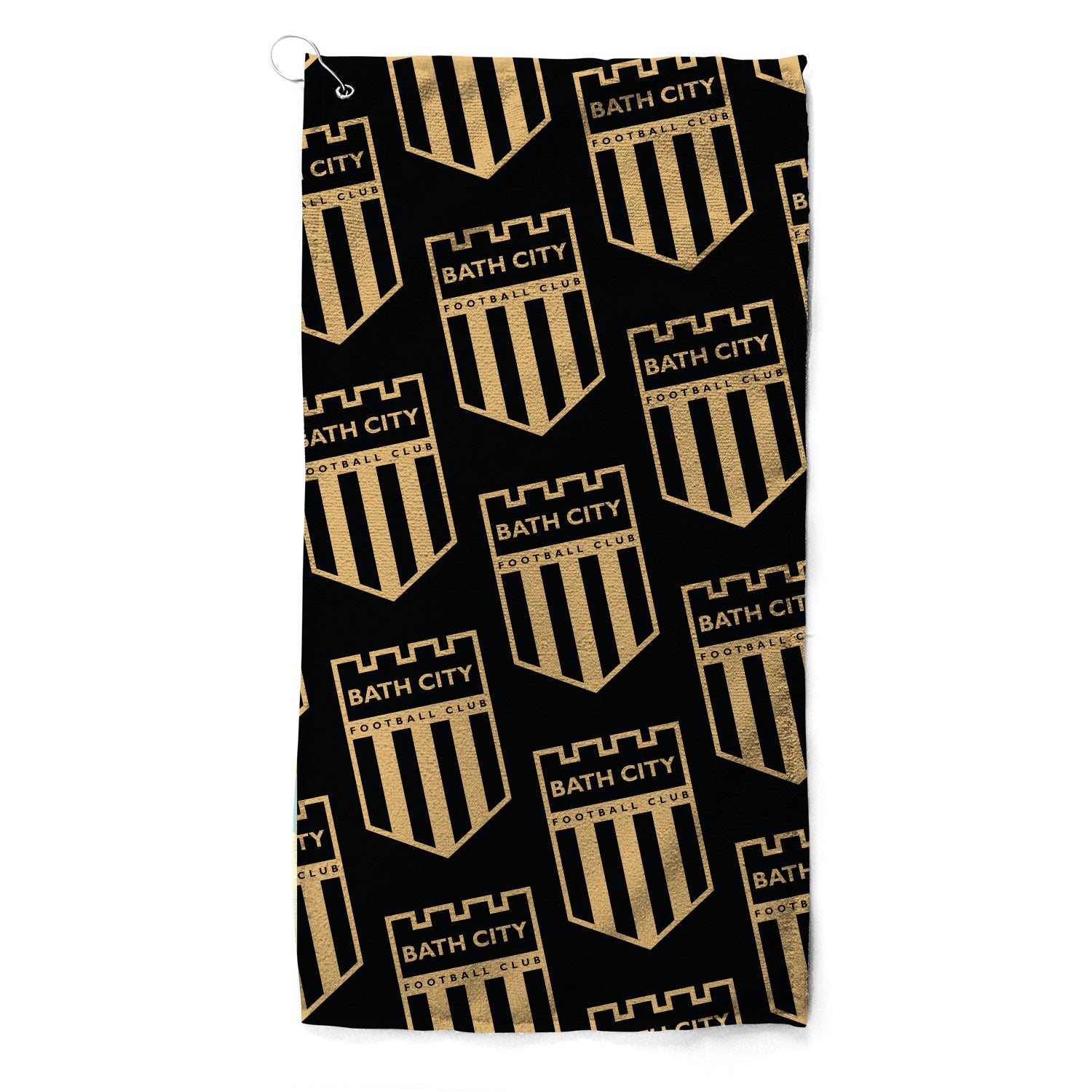 Bath City Black and Gold Repeat Crest Golf Towel